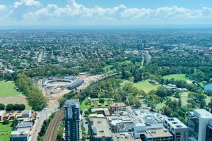 Landscape view of West Sydney Suburb of Paramatta. Lots of houses and greenery. Gladesville Plumbing Services also offers emergency plumbing to Greater Sydney area.