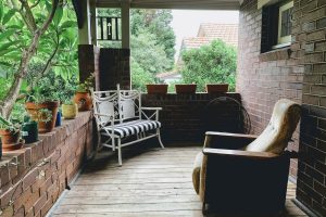 Veranda on the side of a house in West Ryde. Brick wall and old time homely feel. Within North Sydney service area of Gladesville Plumbing Services.