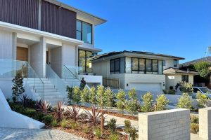 New modern homes in Marsfield, multilevel and new plants in garden beds. Part of Gladesville Plumbing Services North Sydney service area.